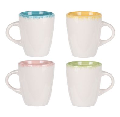 Kaffeebecher Porzellan - 4er Set - Farbe: bunt / innen creme - Kaffeetasse Tasse