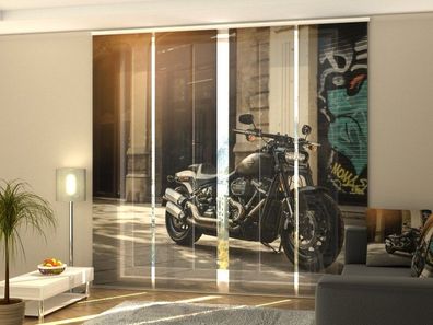 Fotogardine Harley Davidson Motorrad , Schiebevorhang mit Motiv, Fotodruck, auf Maß