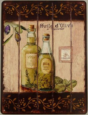 Blechschild, Reklameschild, Huile d'Olive, Olivenöl, Gastro Wandschild 33x25 cm