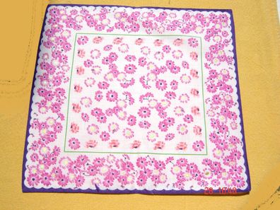 Taschentuch Dirndl Chrysanthemen Taschentuch Baumwolle weiß mit lila 30x30 cm