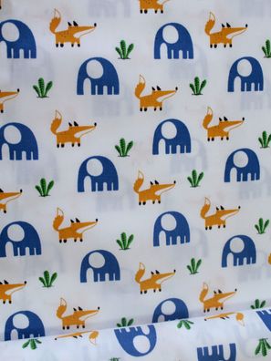 Fuchse/ Elefant" Baumwollstoff , Kinderstoff, Tiere, Kindermotive ,0,5 m