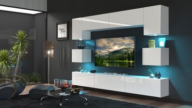 Nowara NX 1 Möbel für Wohnzimmer Wohnwand Mediawand Schrankwand Wohnschrank Weiß