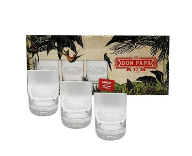 Don Papa Rum Tumbler Glas Gläser Longdrinkglas mit Verpackung Set - 3 x Gläser