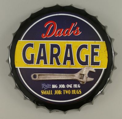 Blechschild, Reklameschild, Dad's Garage Schild wie Kronkorken 35 cm
