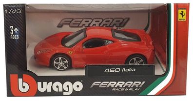 Bburago Ferrari Race & Play Modellauto 458 Italia 1:43 Spielzeugauto