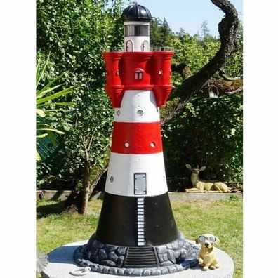 XXL Leuchtturm "Nordsee" Premium 110cm hoch rot/ weiß + Beleuchtung Garten Deko WoW