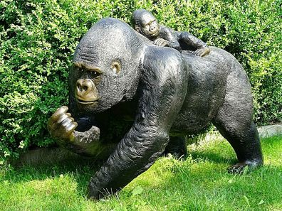 XXL Gorilla mit KIND Lebensgross AFFE Premium 120cm Garten DEKO Dekoration FIGUR