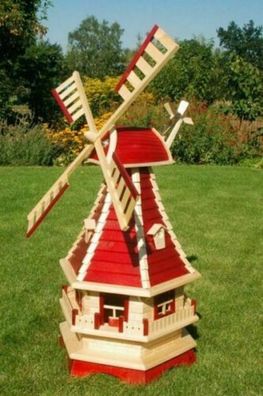 XXL Premium Solar Windmühle Holz 130 cm rot kugelgelagert Garten WOW