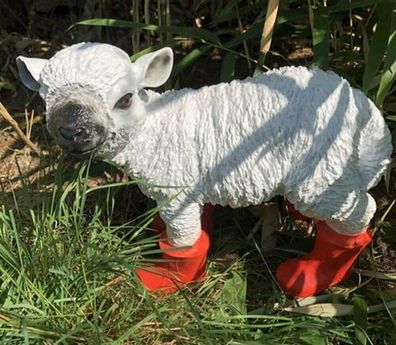 Lustiges Schaf in Gummistiefel in Rot 30cm Stiefel Premium Garten Deko Figur