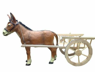 XL Premium Esel mit Holzkarre 160cm lebensgross Garten Deko Figur mit Spedition