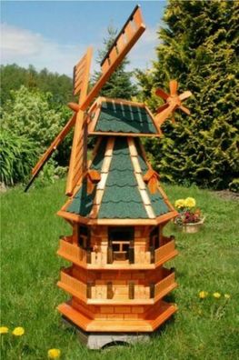 XXL Premium Solar Windmühle 3-stöckig 140 cm Bitum grün kugelgelagert Garten g