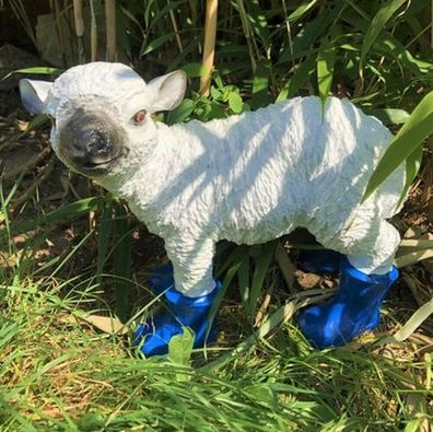 Lustiges Schaf in Gummistiefel Stiefel in Blau 30cm Premium Garten Deko Figur