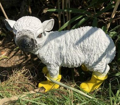 Lustiges Schaf in Gummistiefel Stiefel in Gelb 30cm Premium Garten Deko Figur