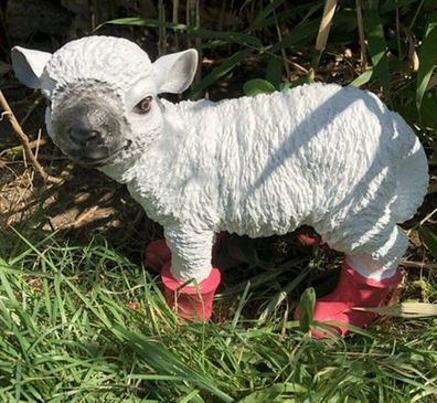 Lustiges Schaf in Gummistiefel Stiefel in Pink 30cm Premium Garten Deko Figur