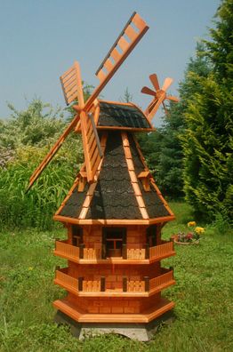 XXL Premium Solar Windmühle 3-stöckig 140 cm Bitum dunkel kugelgelagert Garten