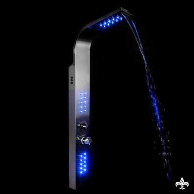 Premium Edelstahl LED Duschpaneel Thermostat Wasserfall Duschsäule 140 cm hoch