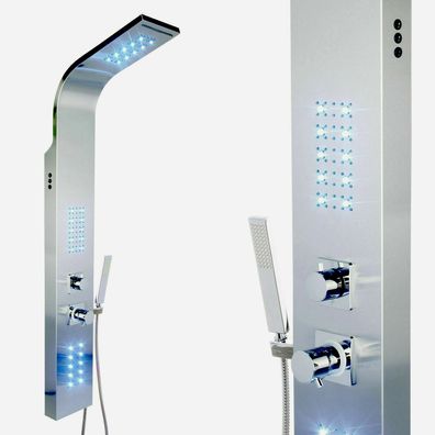 Premium Edelstahl LED Duschpaneel Thermostat Wasserfall Duschsäule 140cm hoch