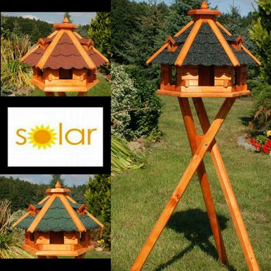 XXL Premium Vogelhaus mit / ohne Ständer / Solar Holz Futterhaus Vogelfutterhaus