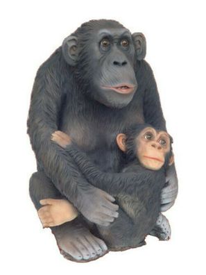 Schimpanse MIT KIND IN Lebensgross AFFE Premium DEKO 85cm hoch Garten-Deko-Figur