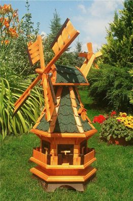 XL Premium LED Solar Windmühle aus Holz 100 cm kugelgelagert Garten Deko 1,0m g