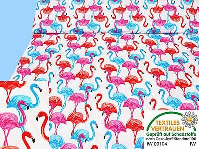 Meterware, ab 0,5 m: Baumwolldruck "Flamingos", 160 cm breit