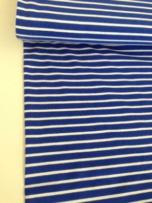 Meterware, ab 0,5 m: Baumwoll-Strick, Streifen blau-weiß, 170 cm breit