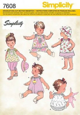 Simplicity Schnittmuster 7608, Baby Sommer Outfits, 1-18 M., deutsch / francais