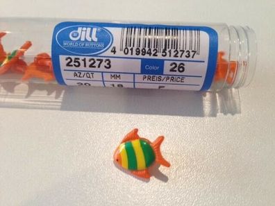 18 mm großer Knopf "Fisch" orange-grün-gelb, Dill-buttons