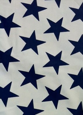 Feinköper, weiß mit dunkelblauen Sternen, Baumwolle, 105 x 155 cm