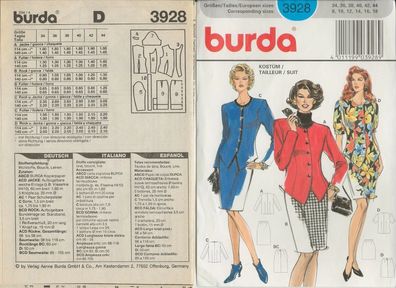 out-of-print: burda 3928, Kostüm, Kleid, pattern, Gr. 34 - 40, sizes 8 - 14