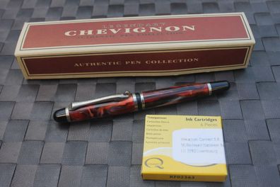 Chevignon Füllfederhalter, Vintage-Füller, Retro-Füllfederhalter, rot-meliert