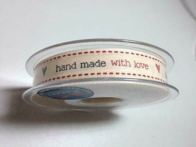 Hanabi: 20 m - Rolle Dekorband "hand made with love", 15 mm breit