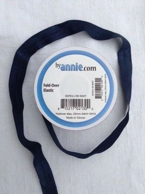 aus USA: by Annie fold-over elastic, 3 Meter Nylon-Gummiband, 20 mm br, marine