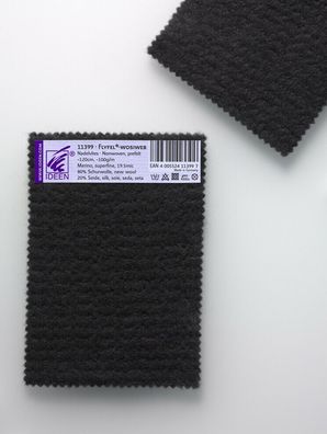 Muster vom Nadelvlies, Wolle + Seide, FLYFEL®-wosiweb, Fb. schwarz, 9 x 14 cm