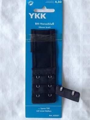 YKK BH-Verschluß, 38 mm breit, schwarz, mit 2 Haften, Art. Nr. 62231