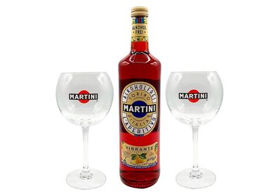 Martini Aperitiv - Martini Vibrante Alkoholfrei 0,75L + 2 Martini Ballon Gläser