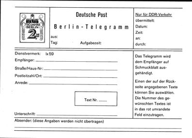 Ganzsache DDR T 2 postfr Berlin-Telegramm