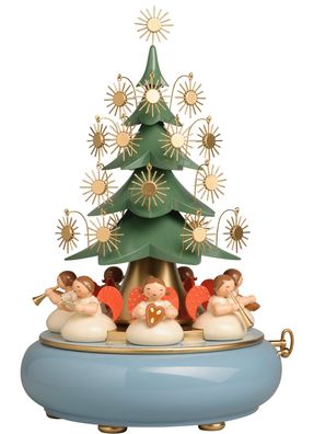Wendt & Kühn Neu 2020 Spieldose mit unter dem Baum sitzenden Engeln Merry Christmas