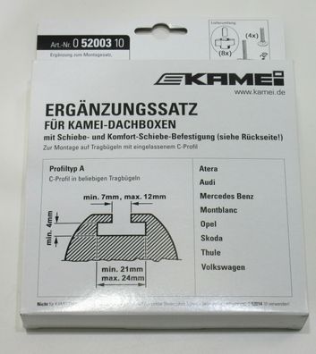 Kamei 20mm Komfort Schiebe Befestigung 52003 10 T Nut Adapter Aluträger Dachbox