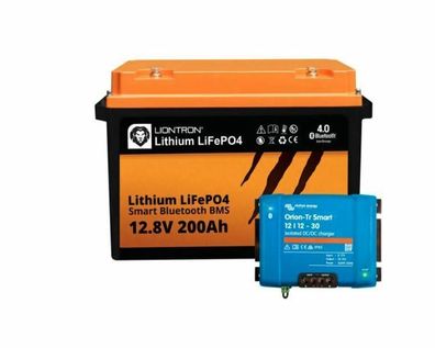 Liontron Lithium LiFePo4 Akku 26kg 12.8V 200Ah + Victron Ladebooster 12/30A