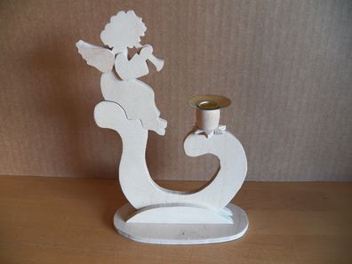 Kerzenhalter mit Trompete spielendem Engel Holz ca. 21,5 cm