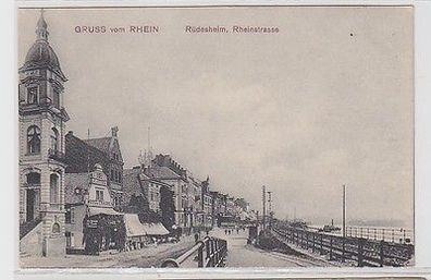 62336 Ak Gruß vom Rhein Rüdesheim Rheinstrasse um 1910