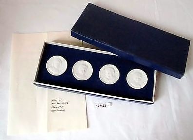 4 x DDR Porzellan Medaillen DFD Zetkin, Duncker, Marx, Luxemburg im Etui