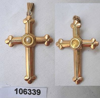 wunderbares goldenes Kreuz mit Perle als Kettenanhänger um 1920