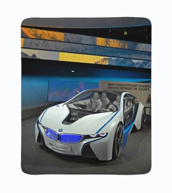 Foto-Kuscheldecke, weißes Supercar, bedruckte Wohndecke mit Motiv, Fotodruck, Fleece