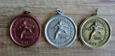 3 x DDR GST Medaille Kreiswehrspartakiade 1973 / 2 x 1976