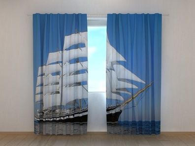 Fotogardine weißes Segelschiff Vorhang bedruckt Fotovorhang Gardine nach Maß