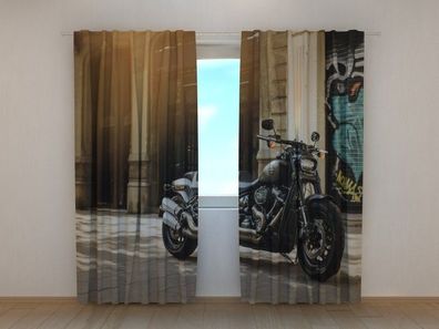 Fotogardine schwarzes Harley-Davidson Motorrad Vorhang bedruckt Fotovorhang nach Maß