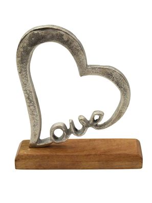 Aufsteller Metall Herz Love auf Holzsockel 18x20 cm Metalldeko Liebe Hochzeit