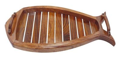 Tablett, Maritimes Serviertablett als Fisch aus edlem Holz 47 x 25 cm